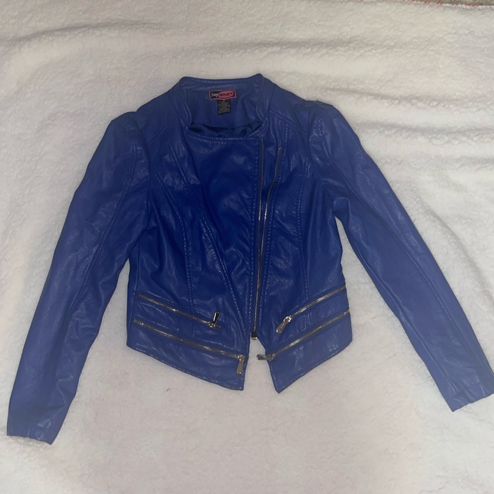 Blue Vegan Leather Jacket